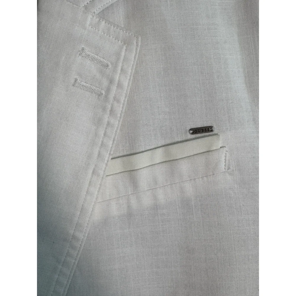 Guess Mens White Linen Blend Single Breasted Blazer Sport Coat Jacket Lined Sz L